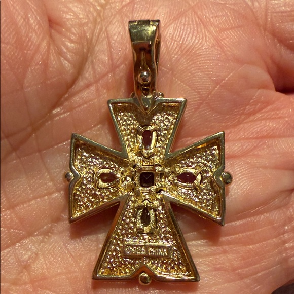 Gold Over Sterling Cross Pendant with Peridot/Citrine/Topaz/Amethyst & Garnet - Picture 3 of 3
